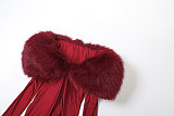 Sexy One-shoulder Fur Patchwork Navel-baring Long-sleeved Jumpsuit SXE-80364