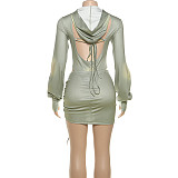 Sexy Backless Hooded Jumpsuit With Drawstring and Hip-hugging Miniskirt Set SXE-79493