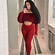 Sexy One-shoulder Fur Patchwork Navel-baring Long-sleeved Jumpsuit SXE-80364
