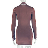 Fashionable Pleated Design Slim V-neck Long-sleeved Hip Dress JY-302897
