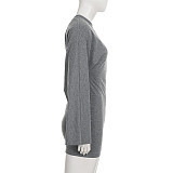 Fashionable Slim Waist Solid Color Basic Long-sleeved Hip Dress MRA-43028