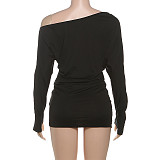 Fashion Solid Color Off-shoulder Long-sleeved Tight Hip Dress ZJQD-81211