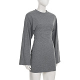 Fashionable Slim Waist Solid Color Basic Long-sleeved Hip Dress MRA-43028