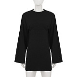 Fashionable Slim Waist Solid Color Basic Long-sleeved Hip Dress MRA-43028