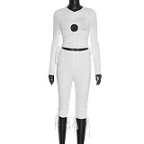 Fashionable Pullover Hollow Ring Pleated Adjustable Drawstring Cropped Pants Suit XYWL-310