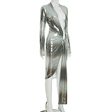 Flowing Design Deep V Neck Tight Slit Ribbon Dress DZHT-300