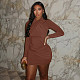 Fashionable Pleated Design Slim V-neck Long-sleeved Hip Dress JY-302897