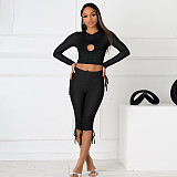 Fashionable Pullover Hollow Ring Pleated Adjustable Drawstring Cropped Pants Suit XYWL-310