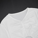 Fashionable Pullover Hollow Ring Pleated Adjustable Drawstring Cropped Pants Suit XYWL-310