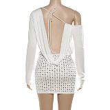 Sexy Backless One-shoulder Hip-wrapped Studded Dress SXE-81210