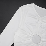 Fashionable Pullover Hollow Ring Pleated Adjustable Drawstring Cropped Pants Suit XYWL-310