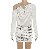 Sexy Backless One-shoulder Hip-wrapped Studded Dress SXE-81210
