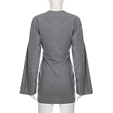 Fashionable Slim Waist Solid Color Basic Long-sleeved Hip Dress MRA-43028