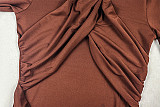 Fashionable Pleated Design Slim V-neck Long-sleeved Hip Dress JY-302897