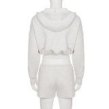 Fashion Short Hooded Jacket and Loose Shorts Set MRA-43790