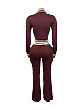 Fashion Women's Lapel Half-Zip Drawstring Wide Leg Pants Casual Sports Two-Piece Set CH-25056
