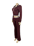 Fashion Women's Lapel Half-Zip Drawstring Wide Leg Pants Casual Sports Two-Piece Set CH-25056