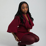 Elastic-folding Wobble Collar Knitwear Wide Sleeve Fitted Waist Short Mini Dress XYWL-322