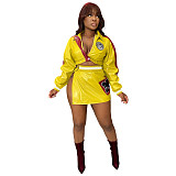 2025 Hot Girl Motorcycle PU Leather Printed Jacket + Slit Skirt Set YNS-8003