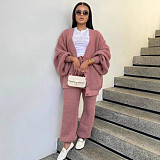 Casual Loose V-neck Cardigan Sweater Two-piece Set NY-109