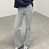 Loose Elastic Wide Waist Tie Patchwork Pockets Straight Sweatpants MRA-12750