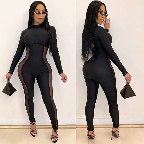 Sexy Tight Mesh Splicing Long-sleeved Trousers Jumpsuit HMS-5593