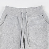 Loose Elastic Wide Waist Tie Patchwork Pockets Straight Sweatpants MRA-12750