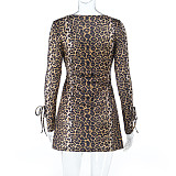 Sexy V-neck Leopard Print Cross-strap Dress SUM-25011