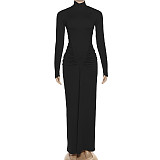 Fashionable Creative Pleated Solid Color Elegant Tight-Fitting Long Sleeve High-Waisted Dress ZJQD-81046
