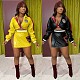 2025 Hot Girl Motorcycle PU Leather Printed Jacket + Slit Skirt Set YNS-8003