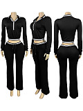 Fashion Women's Lapel Half-Zip Drawstring Wide Leg Pants Casual Sports Two-Piece Set CH-25056