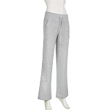 Loose Elastic Wide Waist Tie Patchwork Pockets Straight Sweatpants MRA-12750