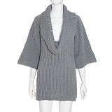 Elastic-folding Wobble Collar Knitwear Wide Sleeve Fitted Waist Short Mini Dress XYWL-322
