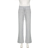 Loose Elastic Wide Waist Tie Patchwork Pockets Straight Sweatpants MRA-12750
