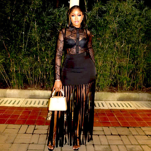 Sexy Hot Girl Mesh See-Through Top Long Skirt Suit ZJQD-80880