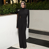 Fashionable Creative Pleated Solid Color Elegant Tight-Fitting Long Sleeve High-Waisted Dress ZJQD-81046