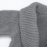 Elastic-folding Wobble Collar Knitwear Wide Sleeve Fitted Waist Short Mini Dress XYWL-322