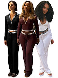 Fashion Women's Lapel Half-Zip Drawstring Wide Leg Pants Casual Sports Two-Piece Set CH-25056