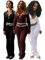 Fashion Women's Lapel Half-Zip Drawstring Wide Leg Pants Casual Sports Two-Piece Set CH-25056