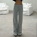 Loose Elastic Wide Waist Tie Patchwork Pockets Straight Sweatpants MRA-12750