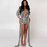 Solid Color Thread-Stitched Low-Cut Sexy Top with High-Waisted Skirt Set ZJQD-81852