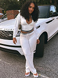 Fashion Women's Lapel Half-Zip Drawstring Wide Leg Pants Casual Sports Two-Piece Set CH-25056