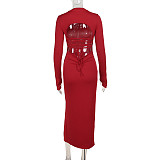 Fashion Slim Backless Knitted Sexy Slit Long Sleeve Dress SUM-24359