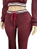 Fashion Women's Lapel Half-Zip Drawstring Wide Leg Pants Casual Sports Two-Piece Set CH-25056
