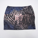 Tiger Print Mesh Off-Shoulder Long-Sleeved Top and Bodycon Skirt Set DZHT-403