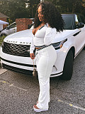 Fashion Women's Lapel Half-Zip Drawstring Wide Leg Pants Casual Sports Two-Piece Set CH-25056