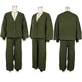Casual Loose V-neck Cardigan Sweater Two-piece Set NY-109