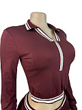 Fashion Women's Lapel Half-Zip Drawstring Wide Leg Pants Casual Sports Two-Piece Set CH-25056