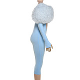 Fashionable Creative Street Trend Plush Patchwork Tight-Fitting Bikini Bodysuit