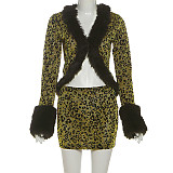 New Creative Fur Collar Assembled V-Neck Slim-Fit Top with High-Waisted Skirt Suit ZJQD-82007